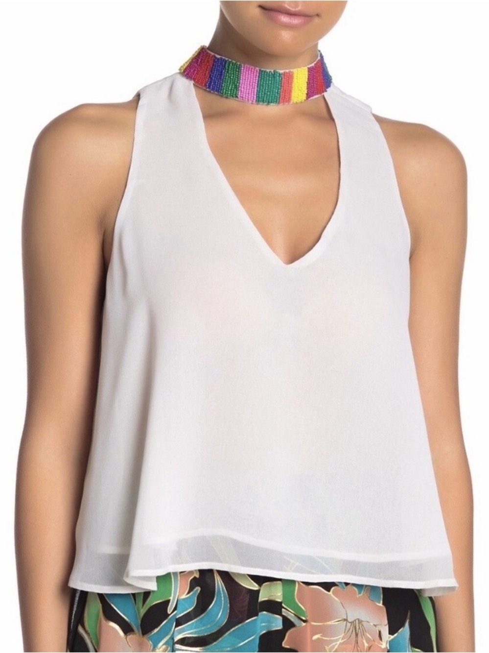 Show Me Your MuMu Brielle Top Shirt White Chiffon Layered Camisole Beaded NWT
